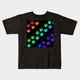 Black rainbow paw prints Kids T-Shirt